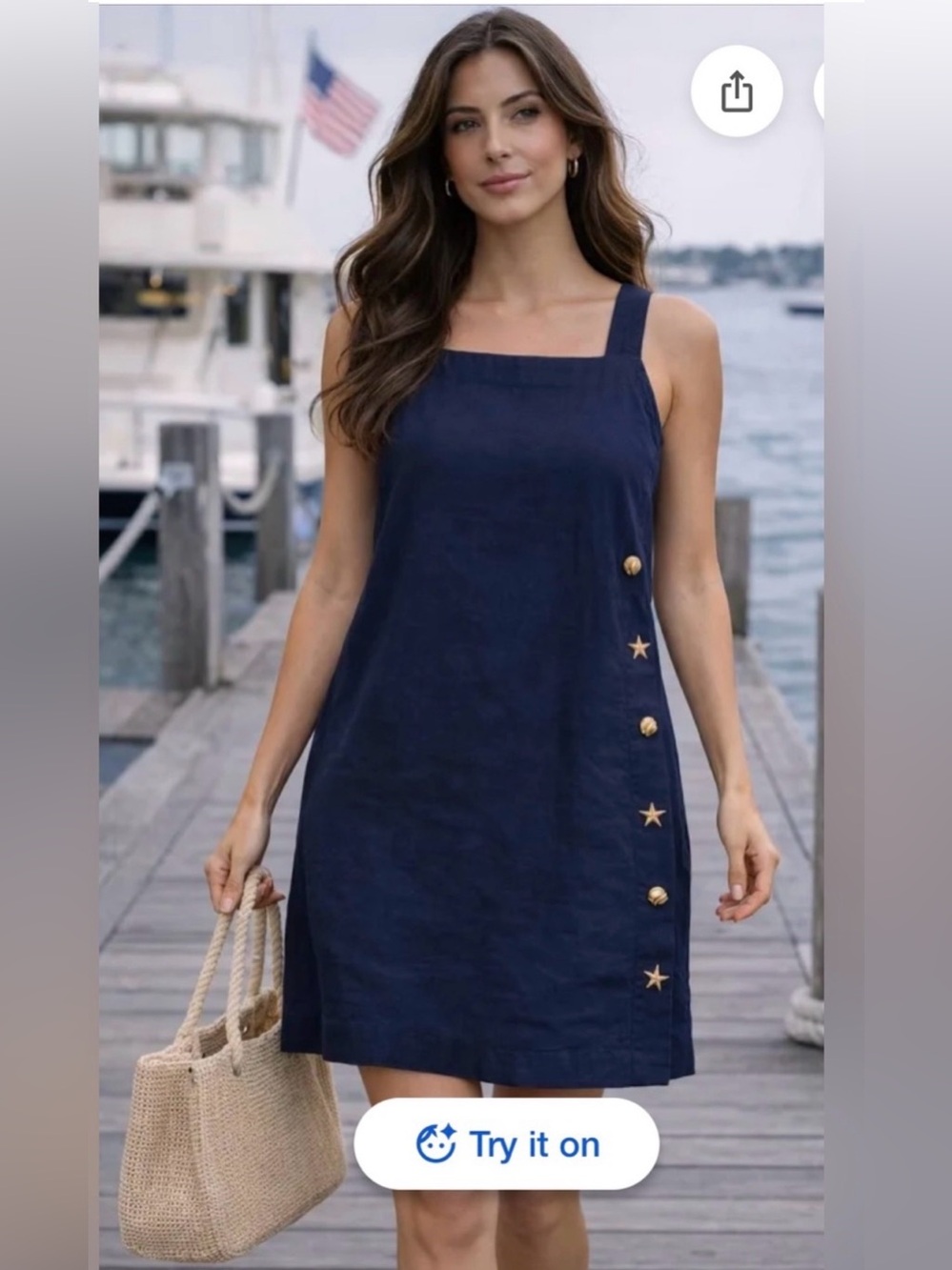 NWT CYNTHIA ROWLEY Navy Blue Sleeveless Gold Button Accent Mini Dress Large
